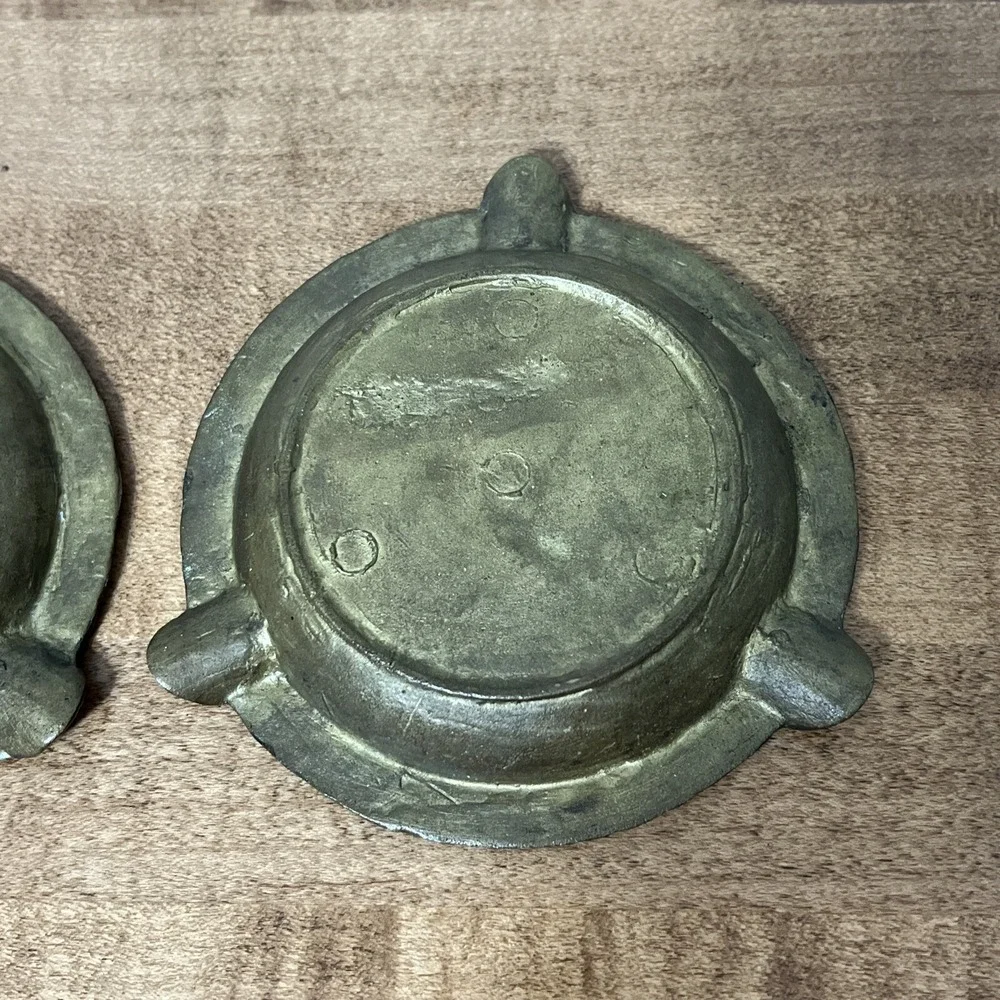 Vintage Lot Of 2 Brass Cigar Ashtray‎ Ornate Grape Wine Celebration Scene